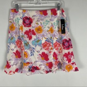 NWT Lulus Aura White Floral Print Satin Mini Skirt